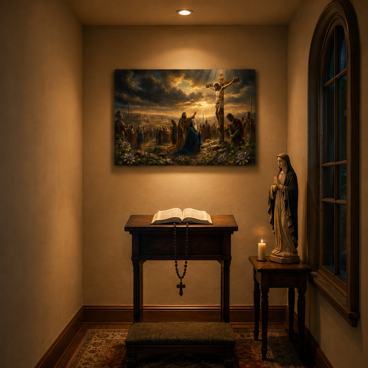 Crucifixion of Jesus Canvas Print, John 19:25 Mary at the Foot of the Cross, Catholic Home Decor