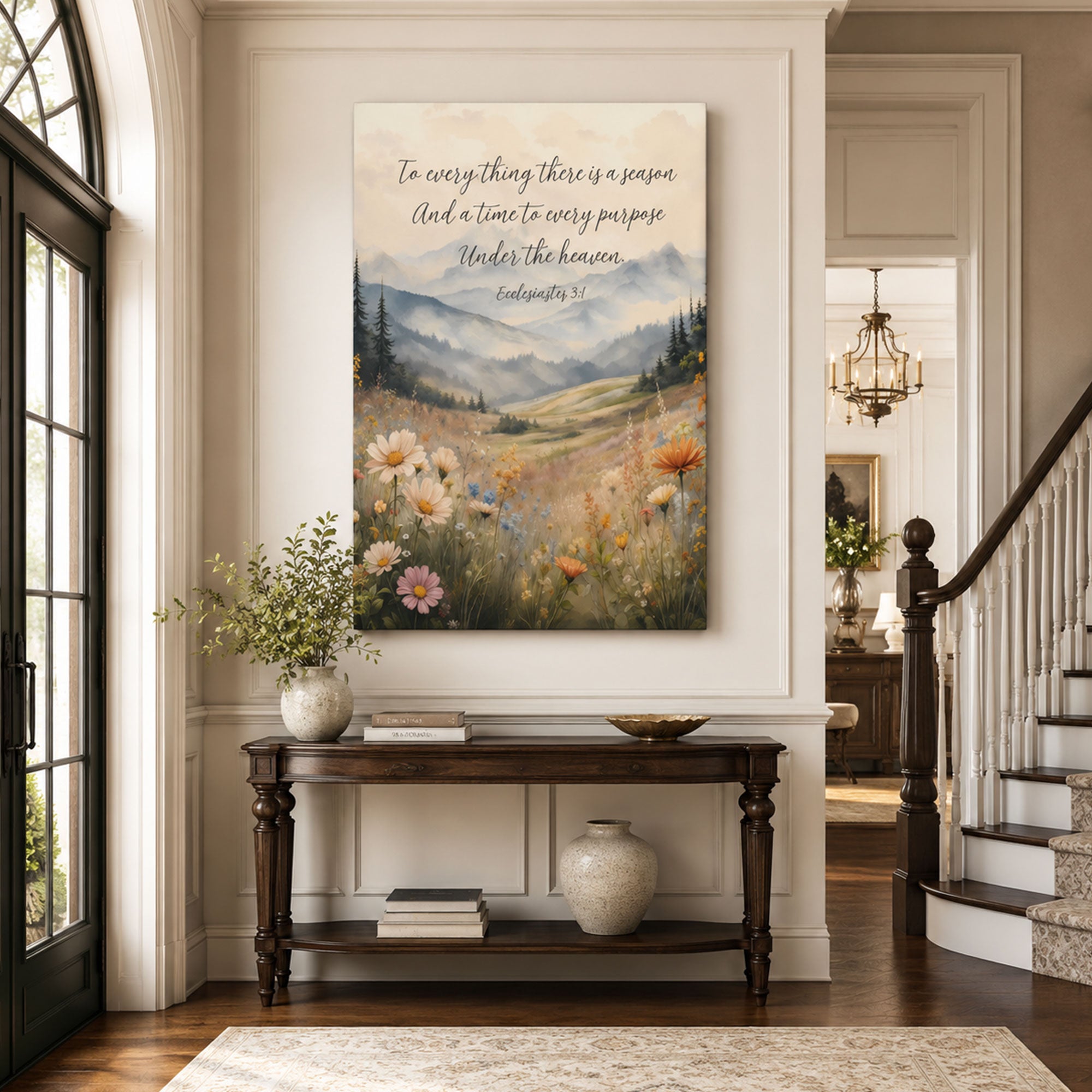 Ecclesiastes 3:1 To Everything There Is a Season Canvas Print, Christian Mountain Nature Wall Art, Bible Verse Church Decor