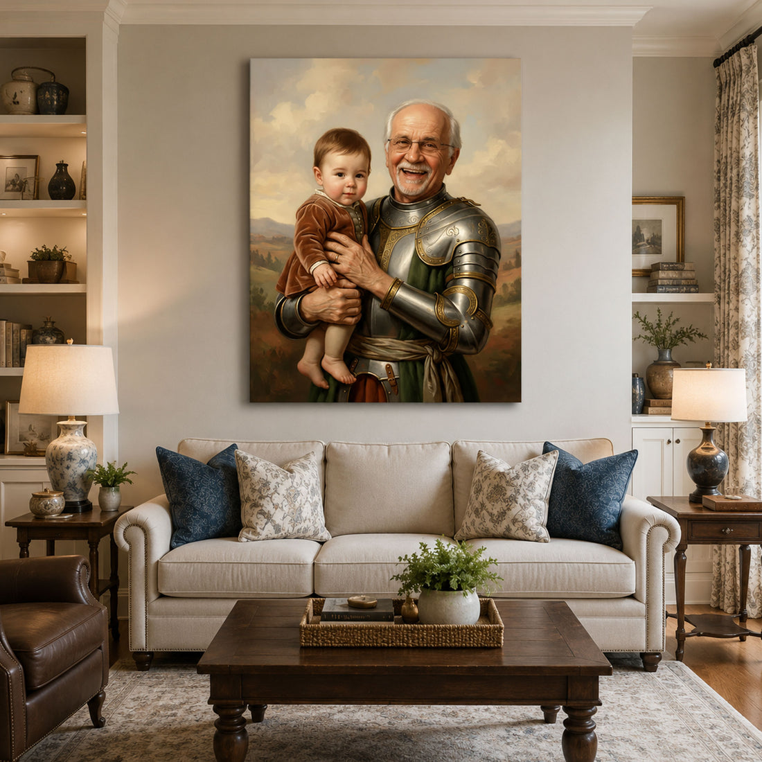 Custom Romantic Grandpa And Grandchild Canvas Print, Personalized Grandfather Portrait Wall Art, Father’s Day Gift For Grandpa