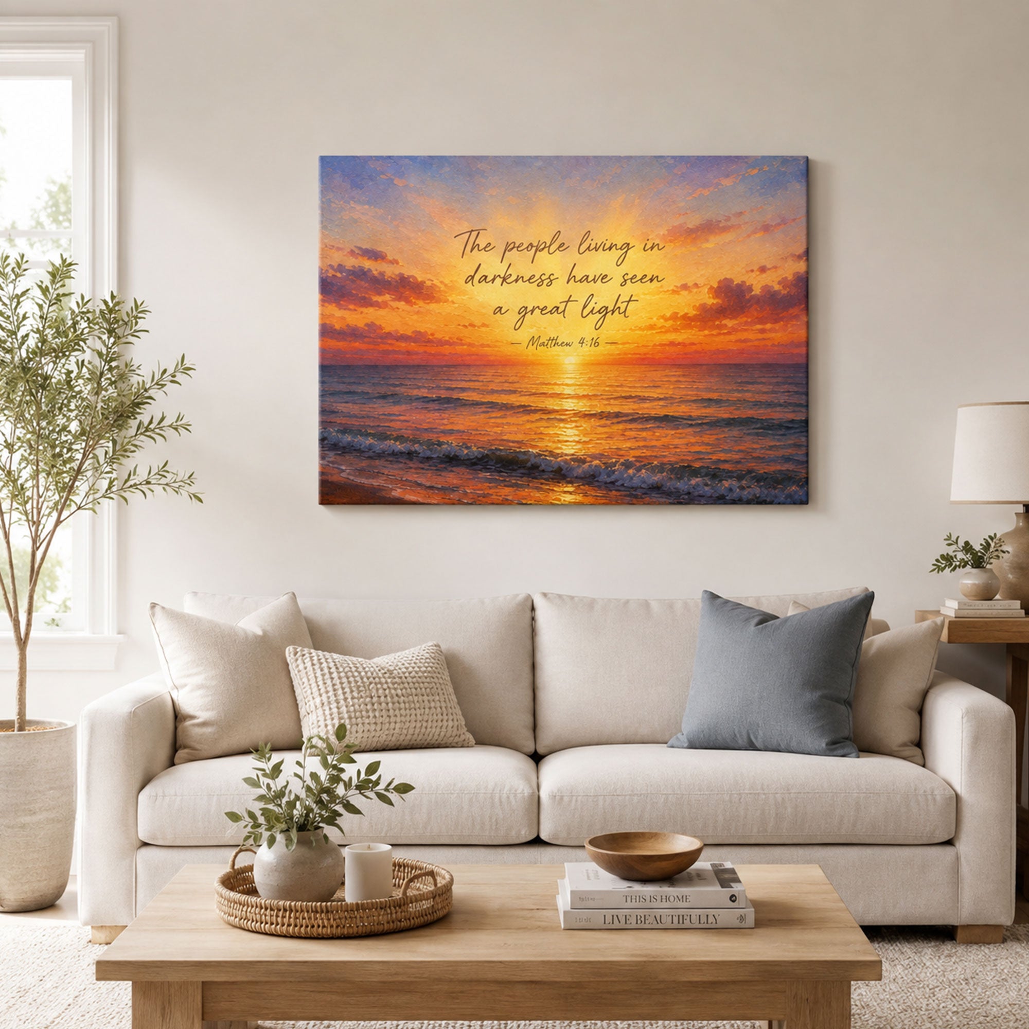 The People in Darkness Have Seen a Great Light Canvas Print, Matthew 4:16 Christian Wall Decor