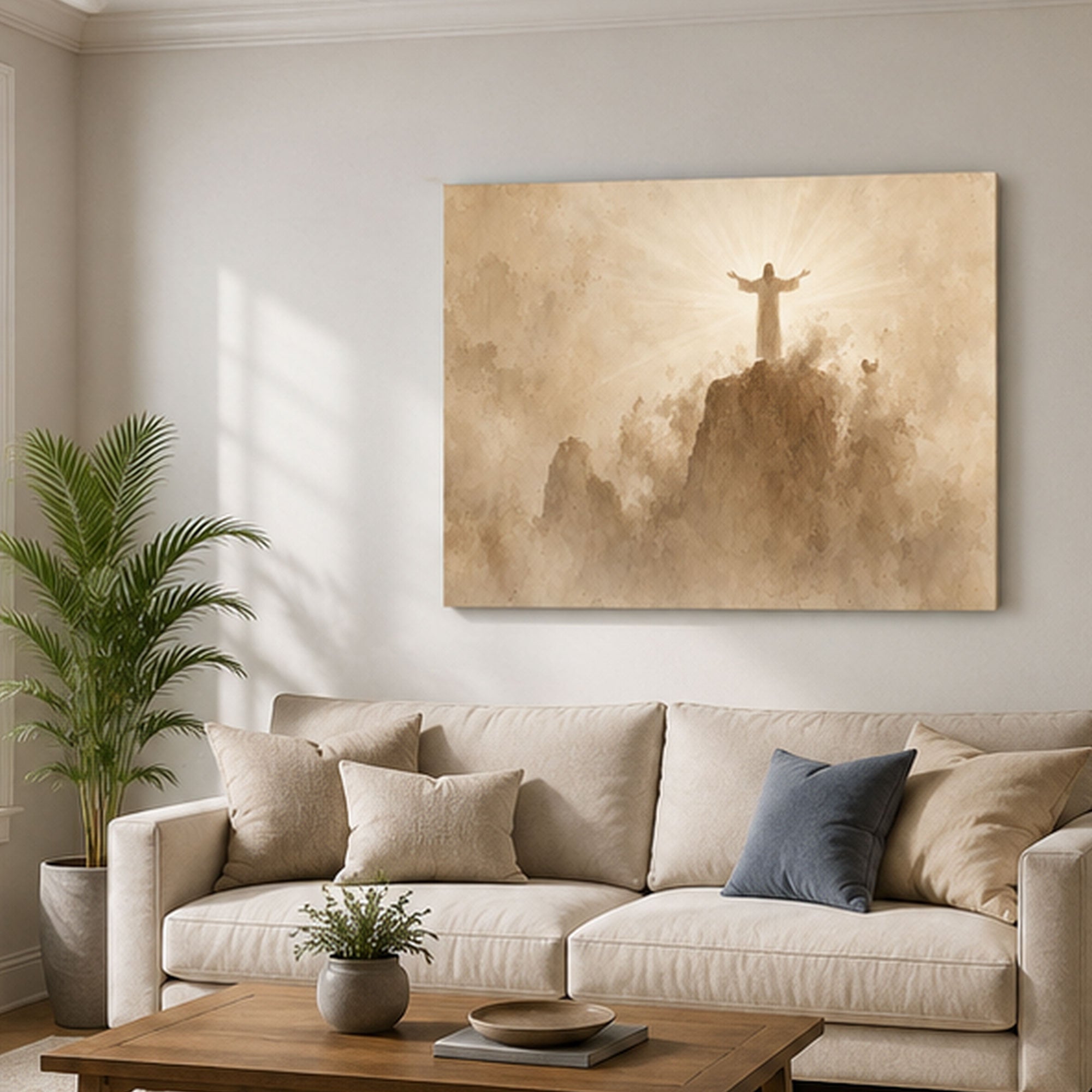 Jesus Blessing the Multitude Canvas Print, Sepia Christian Faith Art