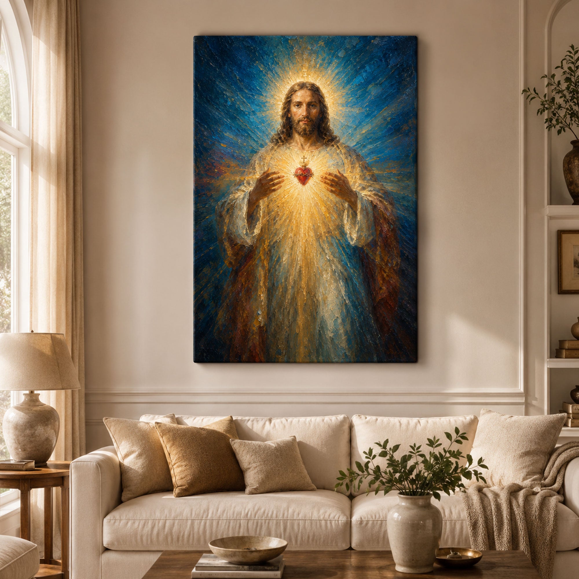 Sacred Heart of Jesus Canvas Print, Radiant Catholic Christian Wall Art, Faith Home Decor