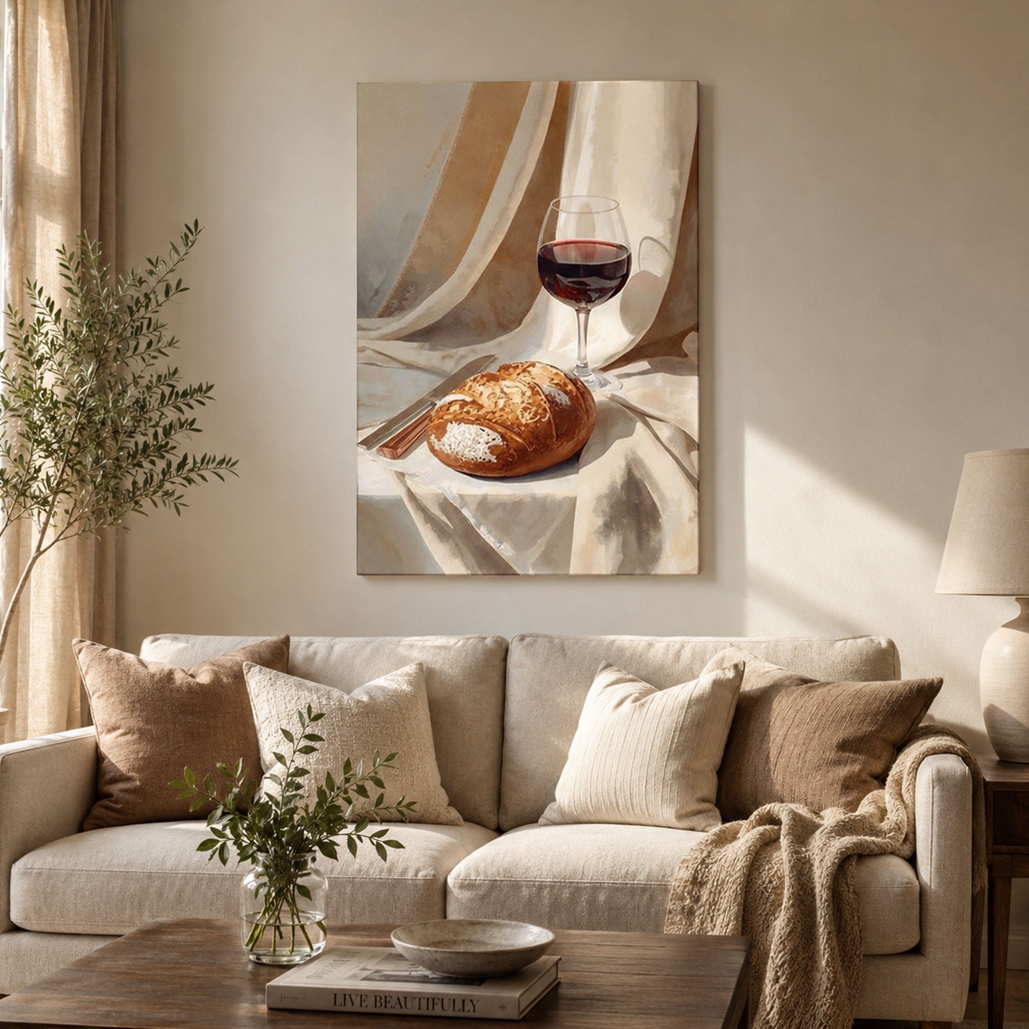 Bread and Wine Communion Canvas Art, Christian Still Life Wall Art, Sacred Eucharist Faith Decor