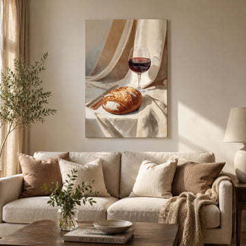 Bread and Wine Communion Canvas Art, Christian Still Life Wall Art, Sacred Eucharist Faith Decor