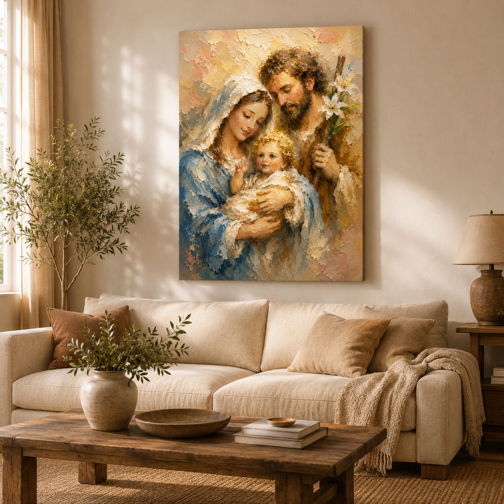 Holy Family Canvas Print, Jesus Mary and Joseph Catholic Wall Art, Sacred Christian Home Decor