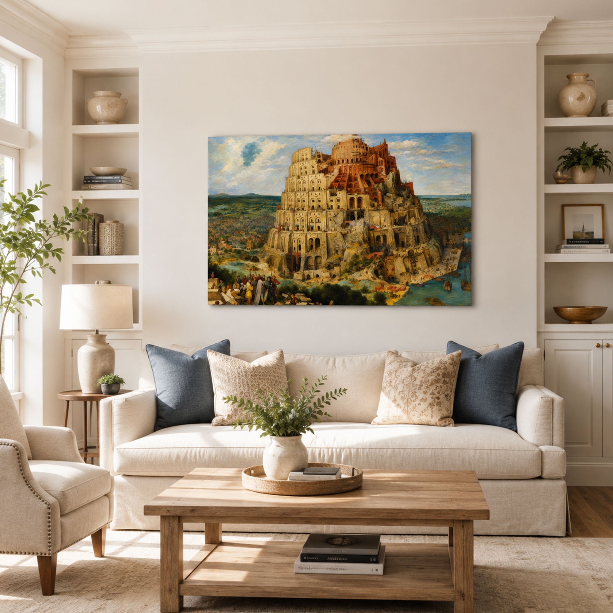 Building the Tower of Babel Canvas Print, Genesis 11 Christian Home Decor, Bible Gift