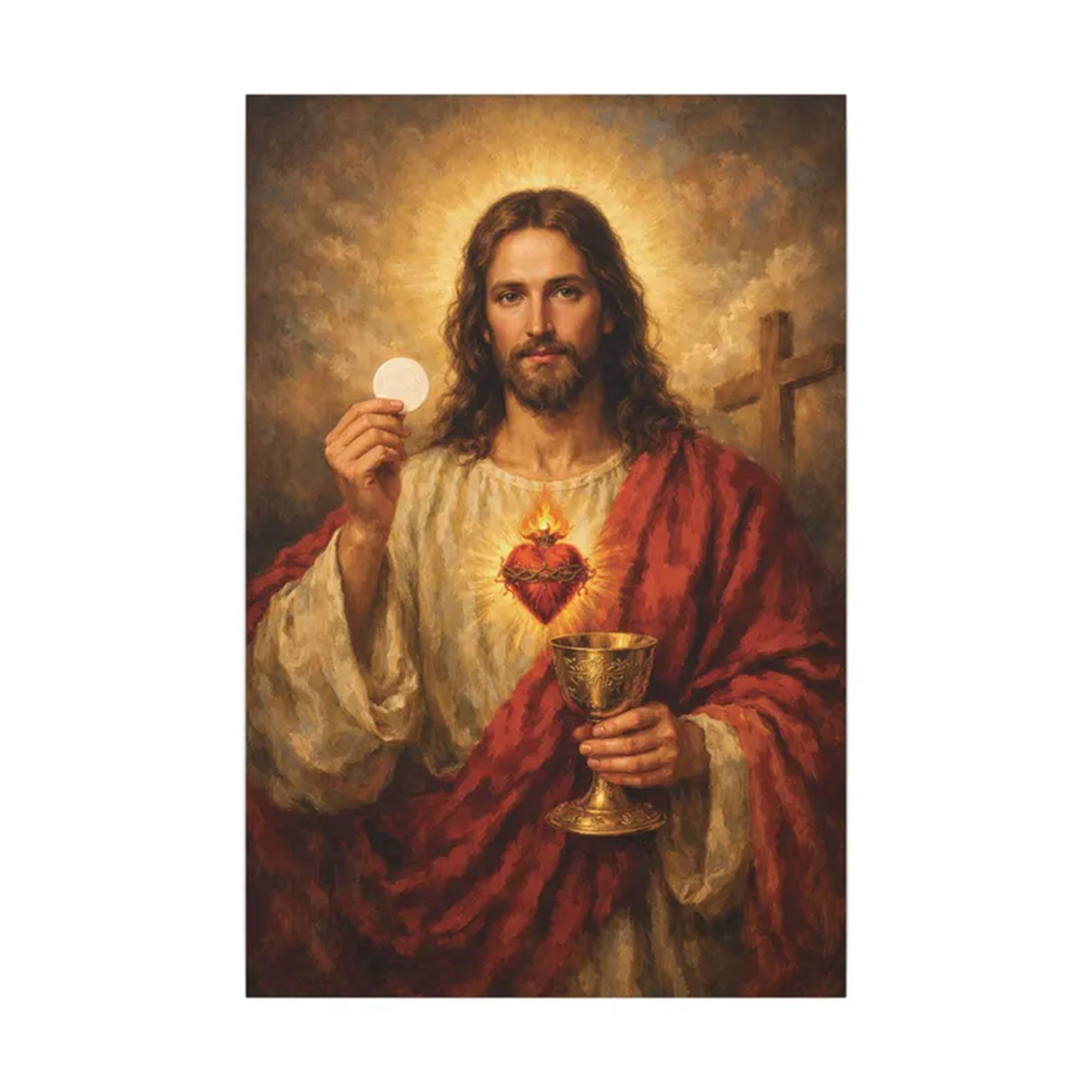 Sacred Heart of Jesus Eucharist Canvas Print, Catholic Wall Art, Holy Communion Christian Faith Decor