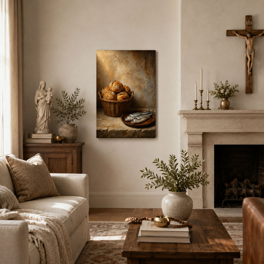 Five Loaves and Two Fish Canvas Print, Jesus Miracle Christian Home Decor