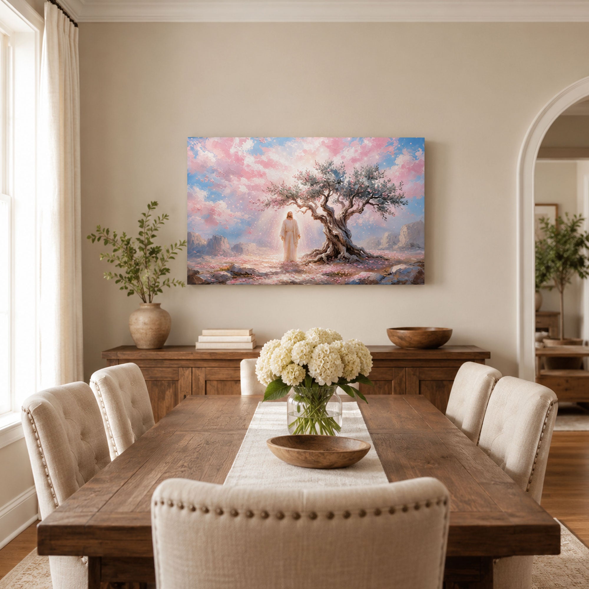 Jesus Beneath the Blossoming Tree Canvas Print, Christian Home Decor
