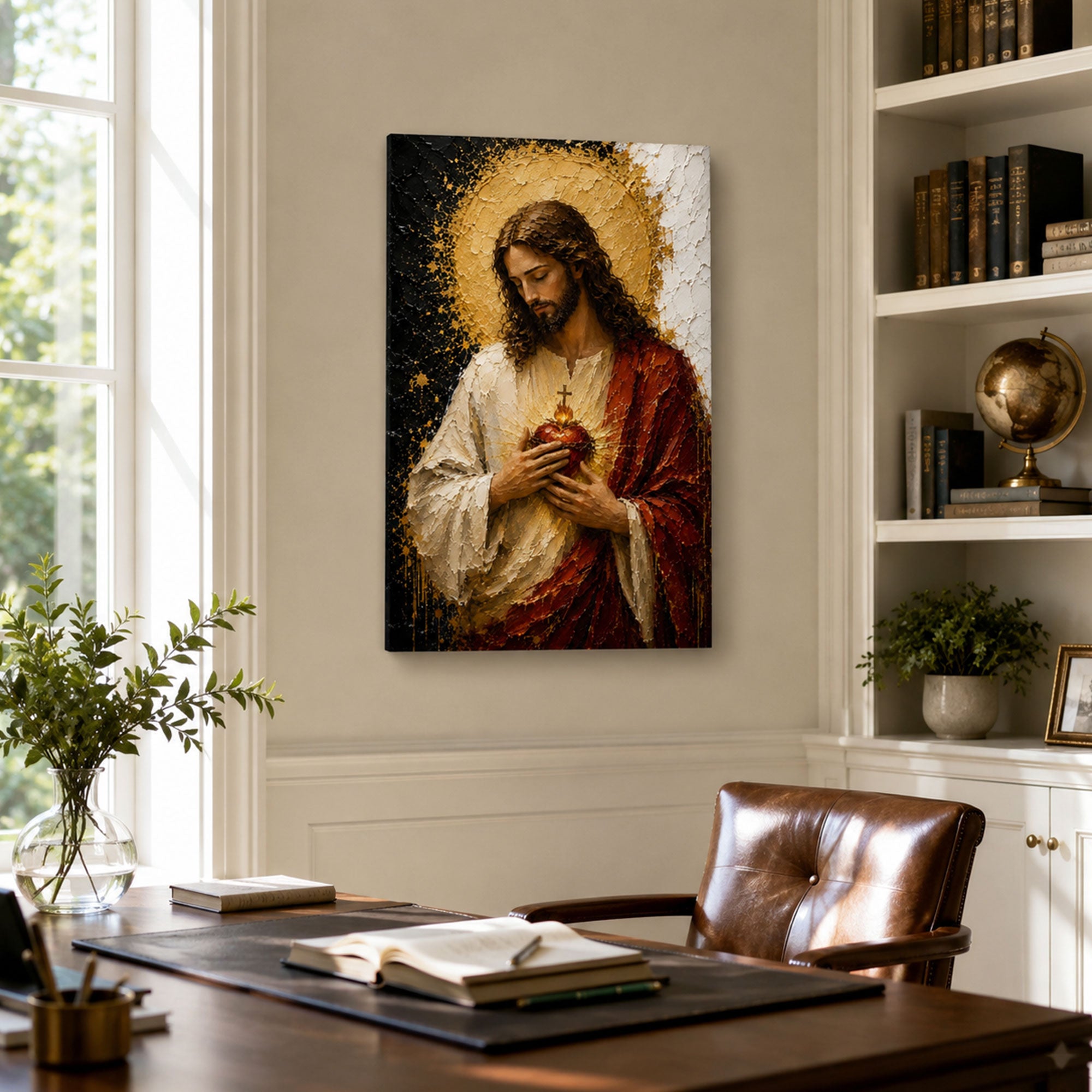 Sacred Heart of Jesus Canvas Print, Catholic Jesus Wall Art, Gold and Red Faith Home Decor Gift
