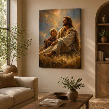 Jesus with Child Canvas Print, Christian Faith Wall Art, Peaceful Family Home Decor Gift