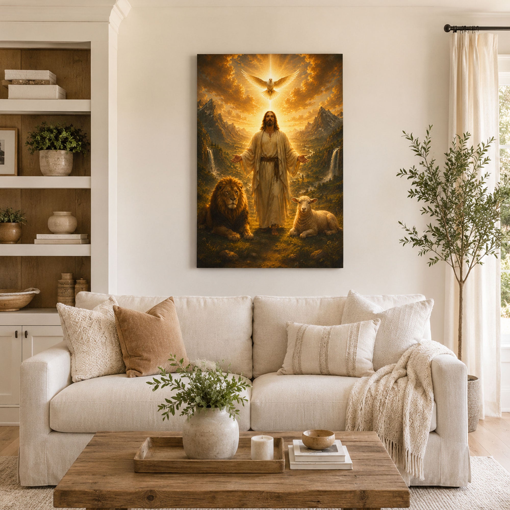 Jesus Christ Lion and Lamb Canvas Print, Prince of Peace Christian Wall Decor, Faith Gift