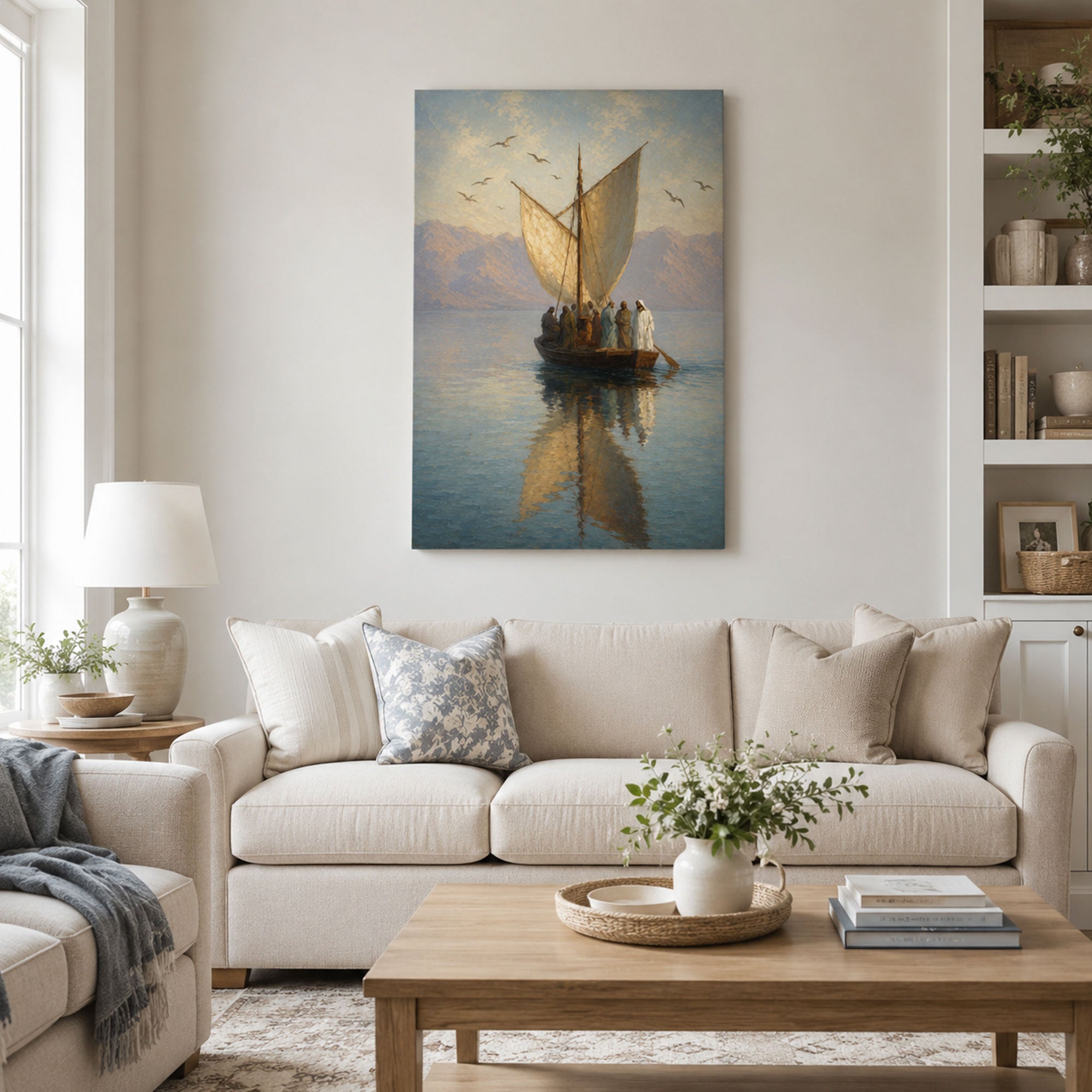 Jesus and His Disciples at Sea Canvas Print, Christian Home Decor