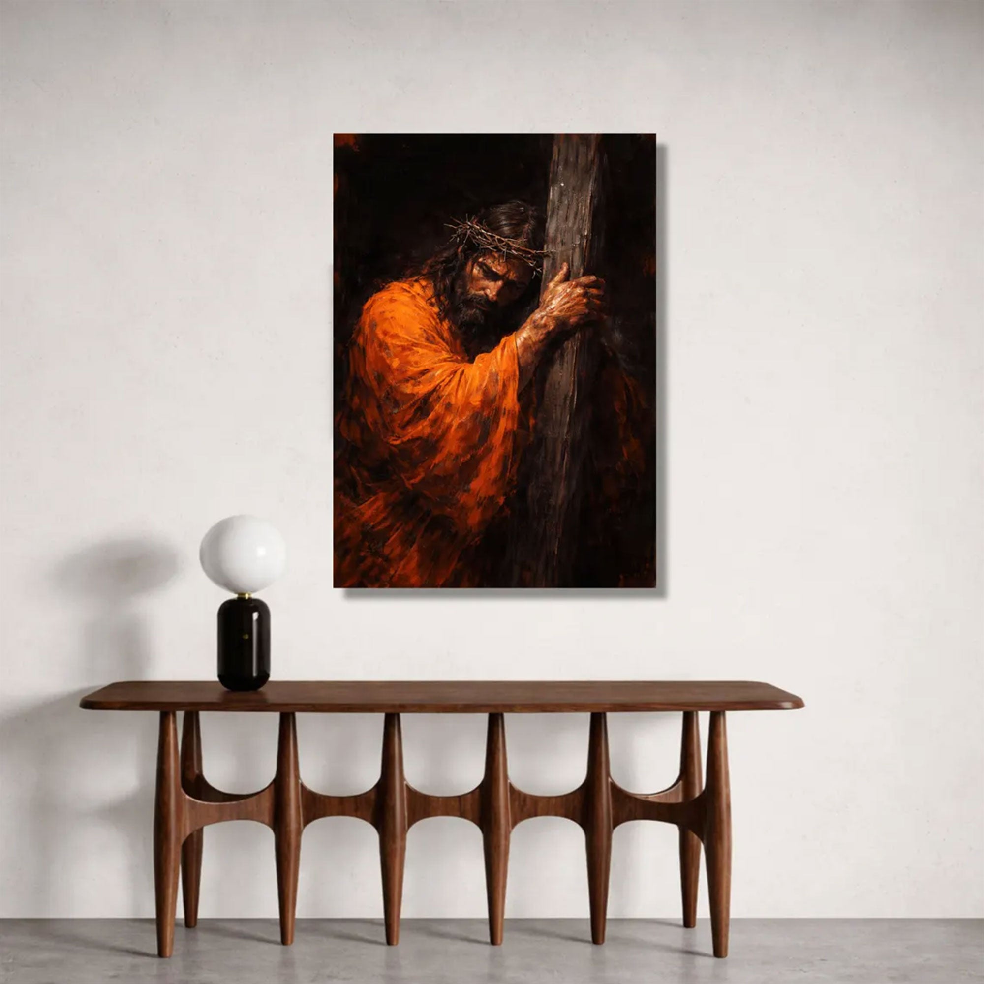 Jesus Carrying Cross Canvas, Crown of Thorns Christian Wall Art, Religious Decor