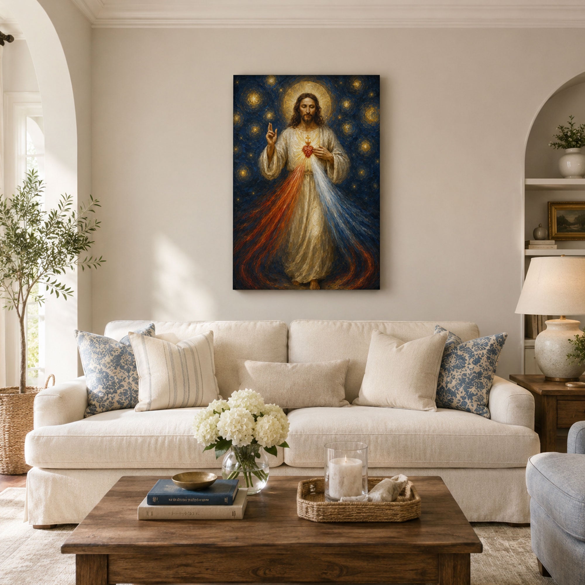 Merciful Jesus with Sacred Heart Canvas Print, Catholic Home Decor