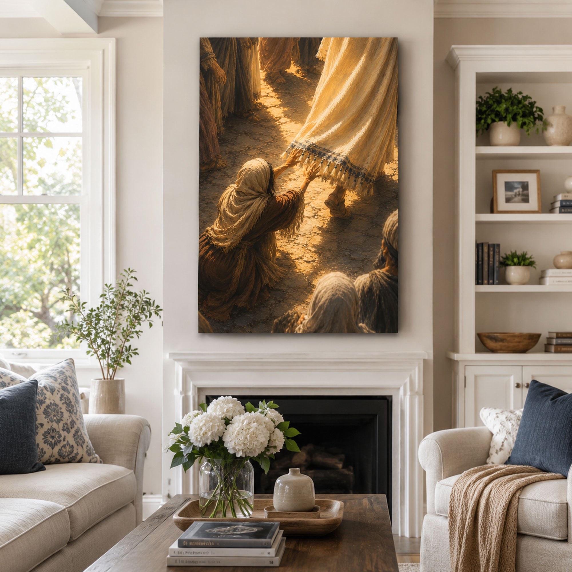 Woman Touching Jesus’ Garment Canvas Print, Healing Faith Christian Art