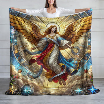 Angel Fleece Blanket, Religious Blanket, Christian Art Throw, Christian Gift, Faith Home Decor