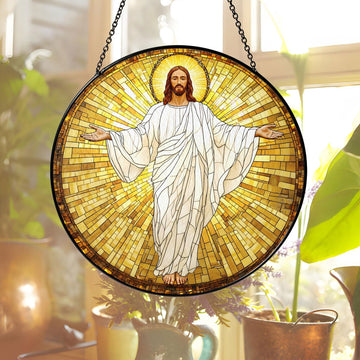 Jesus Christ Stained Glass Suncatcher, Christian Window Hanging Decor, Religious Faith Gift, Spiritual Home Ornament