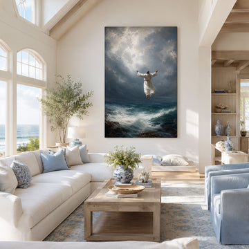 Jesus Ascension Canvas Print, Heavenly Christian Wall Art, Spiritual Ocean Faith Decor, Inspirational Religious Gift