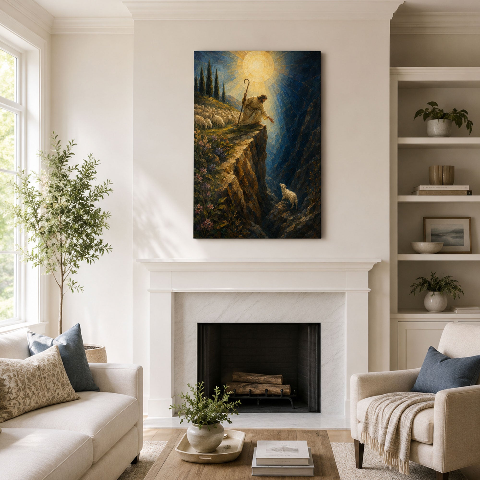 Jesus Rescues the Lost Sheep Canvas Print, He Left the 99 Christian Wall Decor, Faith Gift