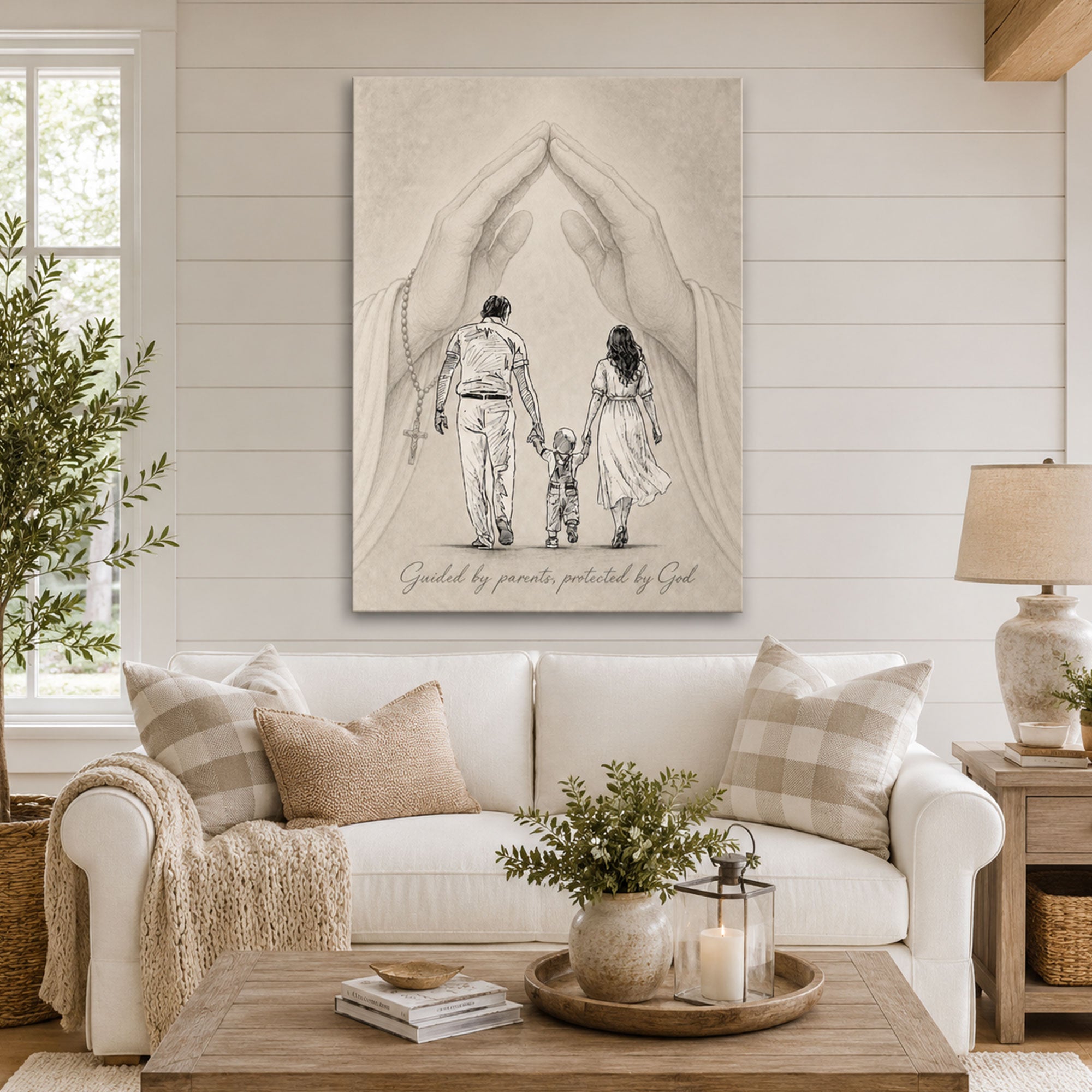 Guided by Parents Protected by God Canvas Print, Christian Family Wall Art, Inspirational Faith Home Decor