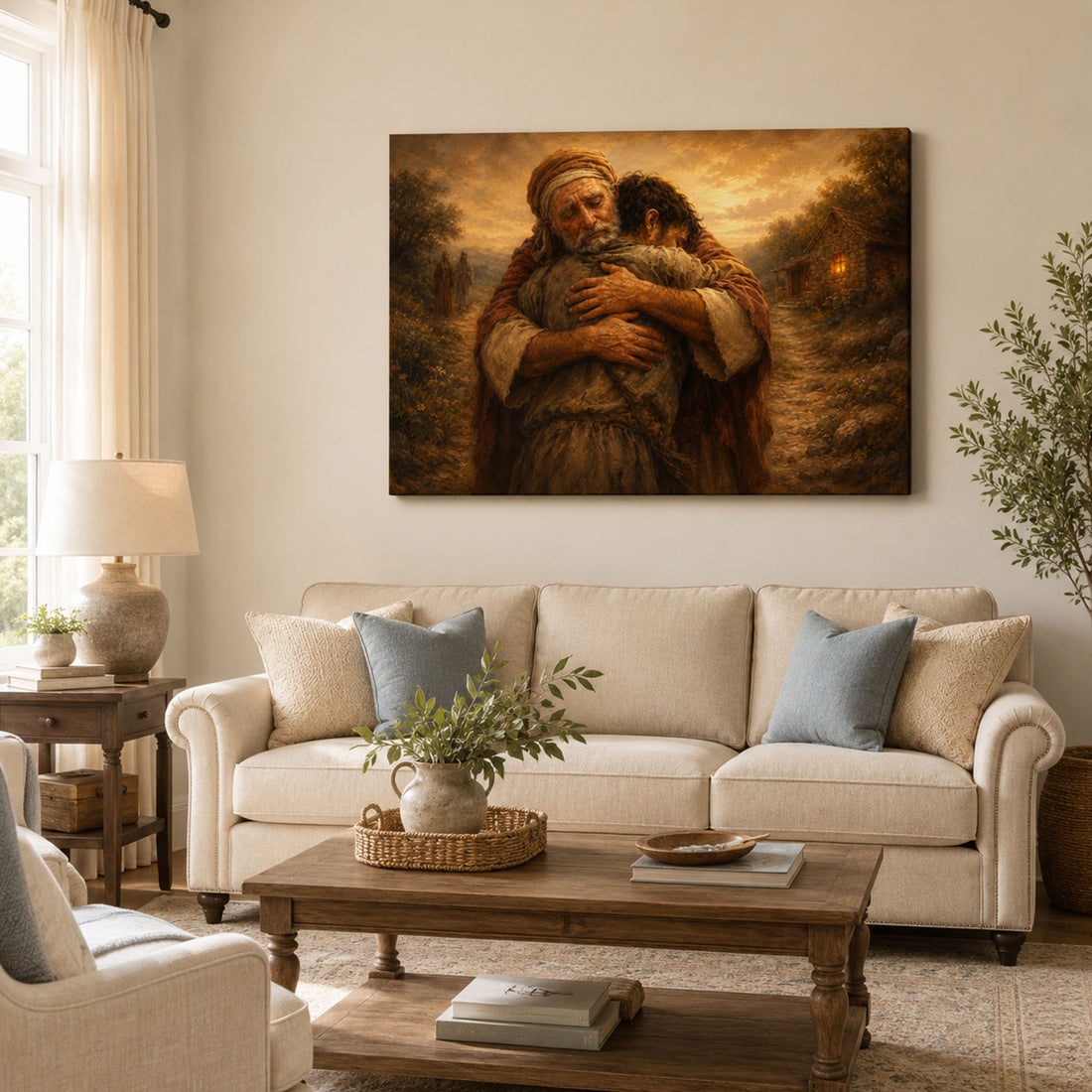 Prodigal Son and Forgiving Father Canvas Print, Christian Home Decor
