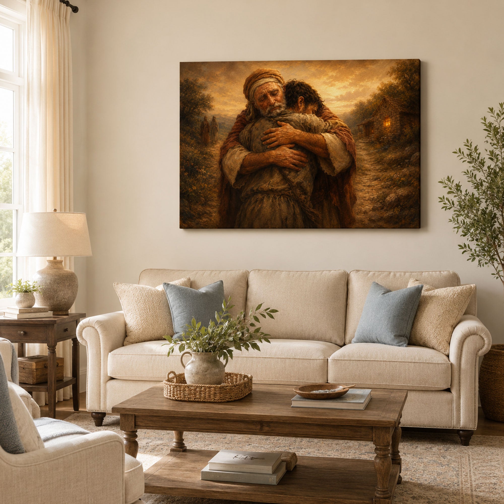 Prodigal Son and Forgiving Father Canvas Print, Christian Home Decor