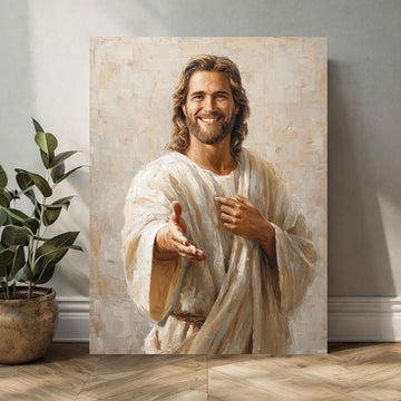Smiling Jesus Canvas Print, Welcoming Christ Wall Art, Inspirational Christian Home Decor, Religious Gift
