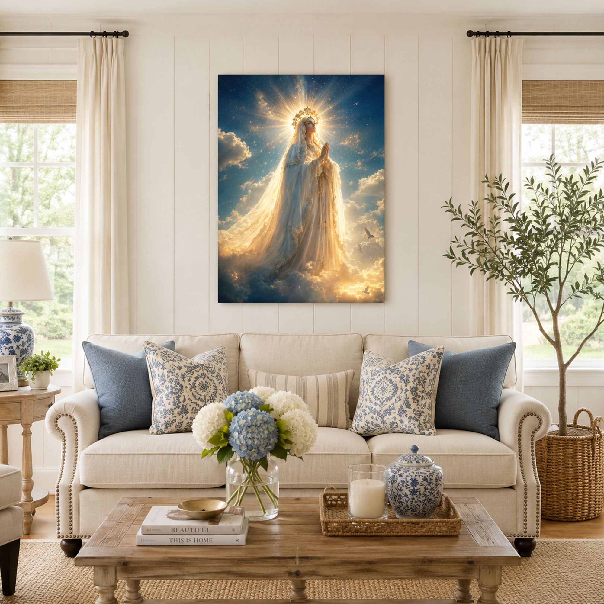 Queen of Heaven Virgin Mary Canvas Print, Catholic Home Decor