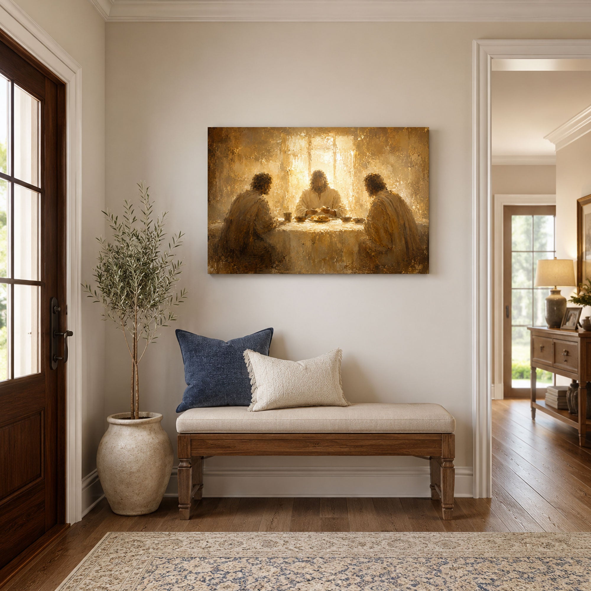 Supper at Emmaus Canvas Print, Jesus Breaking Bread Wall Art, Christian Biblical Faith Home Decor Gift
