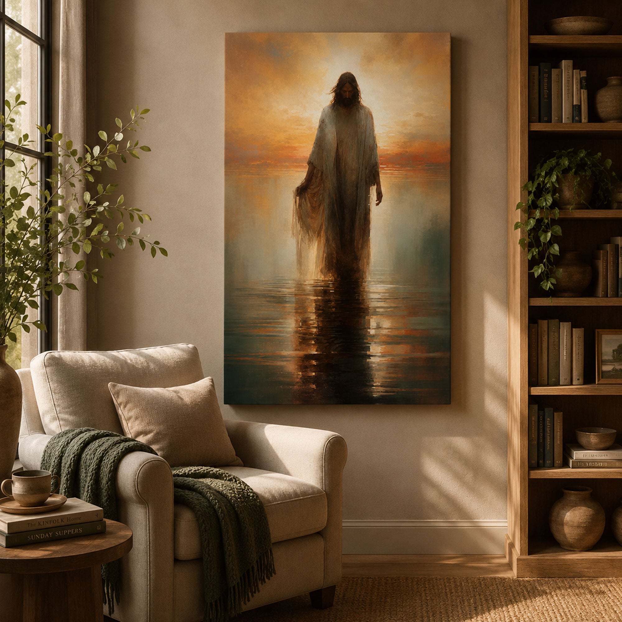 Jesus Walking on Water Canvas Print, Peaceful Christian Wall Art, Faith Home Decor