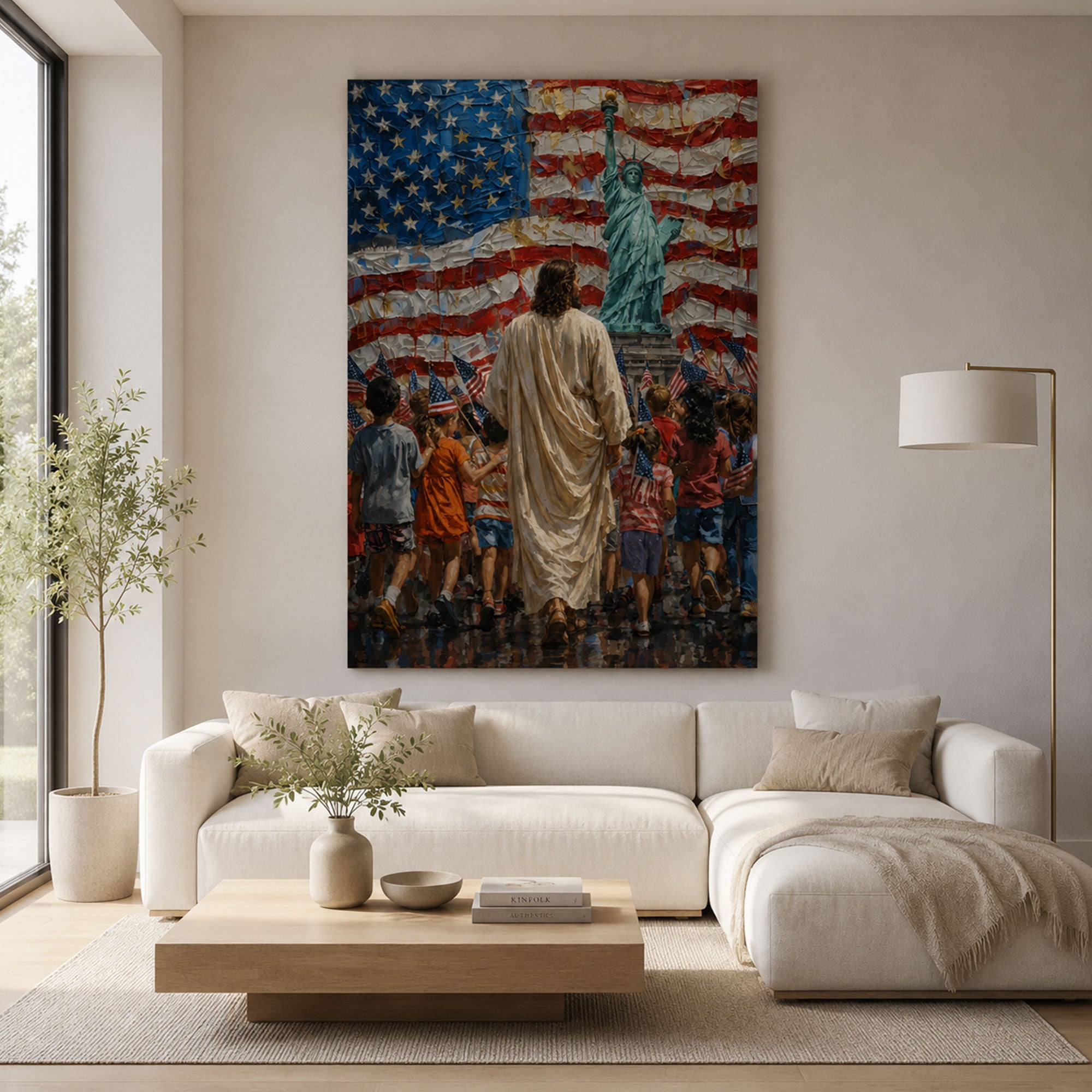 Patriotic Jesus and America Canvas Print, Christian USA Wall Art, Freedom Faith Home Decor