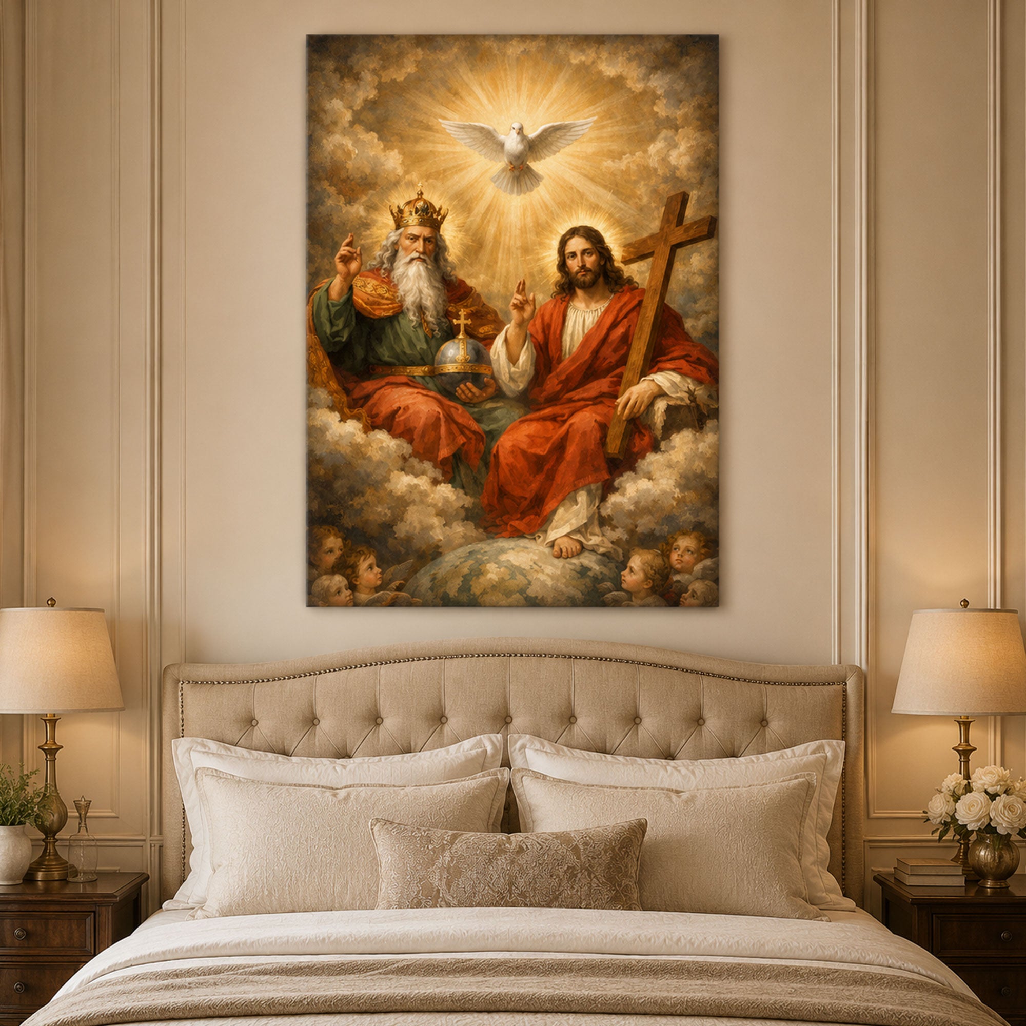 The Most Holy Trinity Father Son and Holy Spirit Canvas Print, Christian Religious Wall Art, Sacred Faith Home Decor