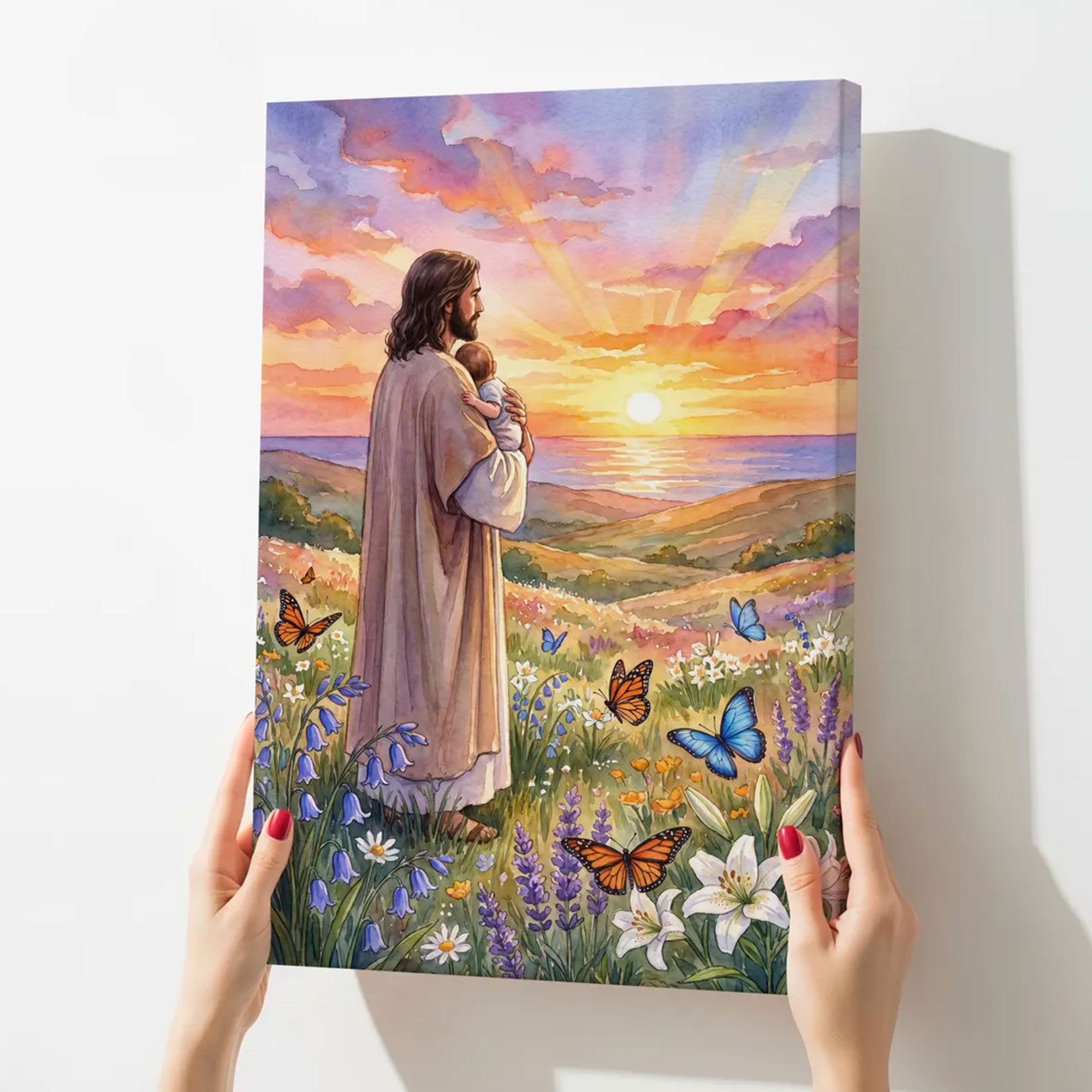 Christian Pregnancy Loss Canvas Print, Jesus Holding Baby Wall Art, Miscarriage Memorial Gift, Infant Loss Faith Decor