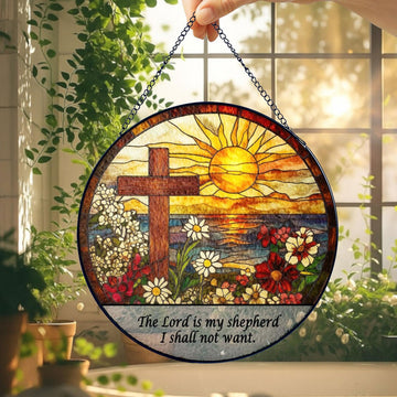 Psalm 23:1 Cross Suncatcher, The Lord Is My Shepherd, Christian Window Hanging, Faith Home Decor
