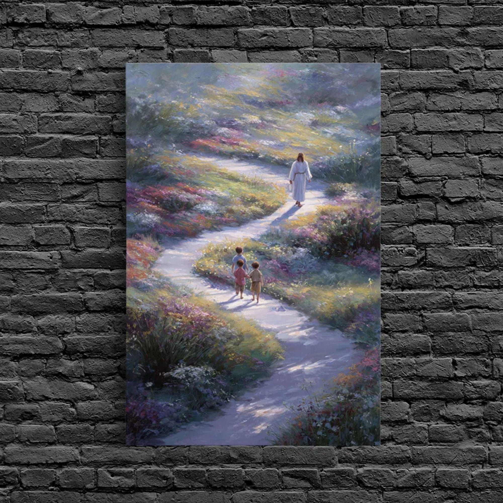 Path Of Peace Framed Canvas Print, Christian Wall Art, Jesus Painting Pastoral Faith Home Decor