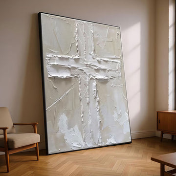 Minimalist White Cross Canvas Print, Modern Catholic Christian Wall Art, Symbol of Faith and Redemption, Sacred Religious Decor, Inspirational Spiritual Gift