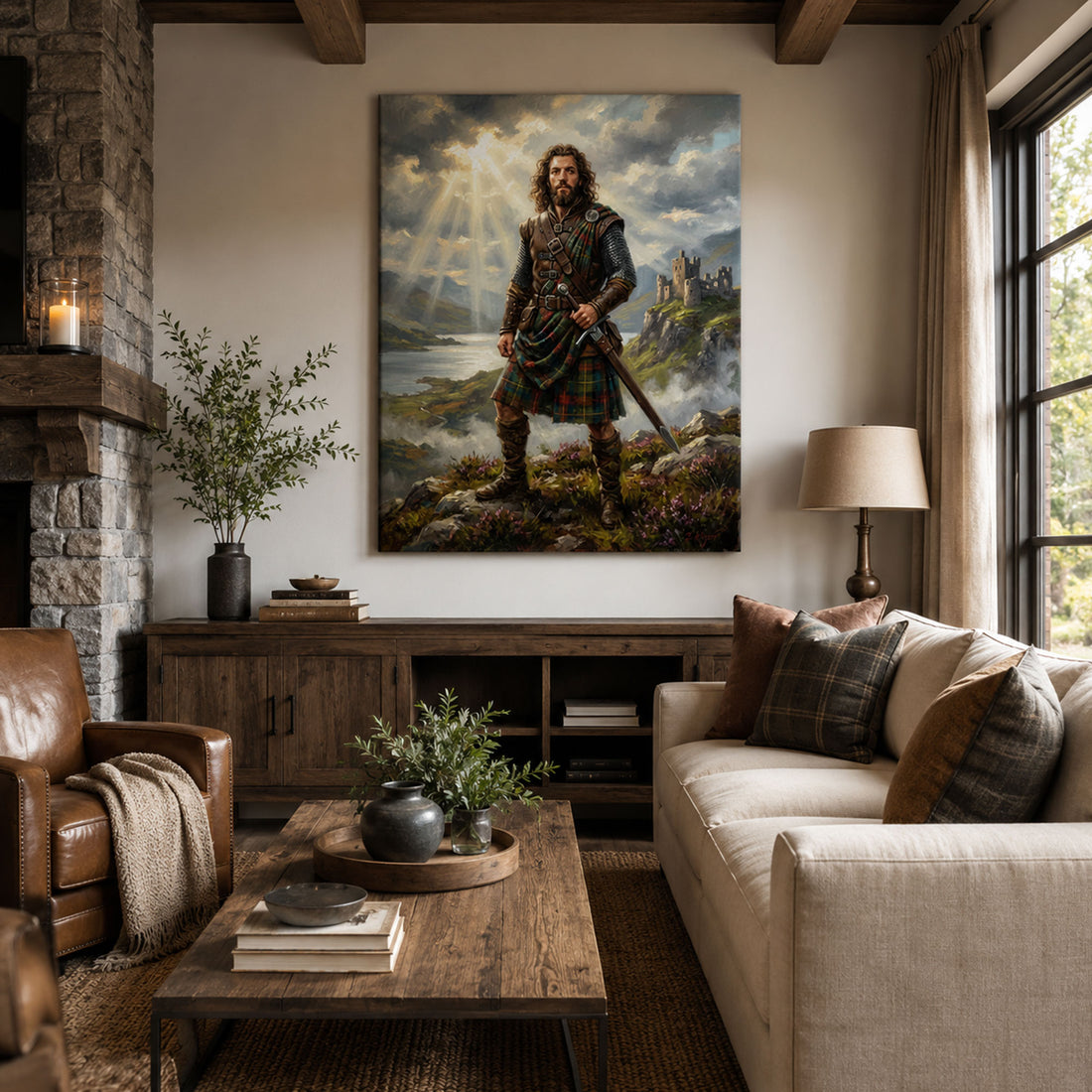 Custom Face For Dad Highland Warrior Canvas, Personalized Scottish Hero Portrait, Funny Father’s Day Gift