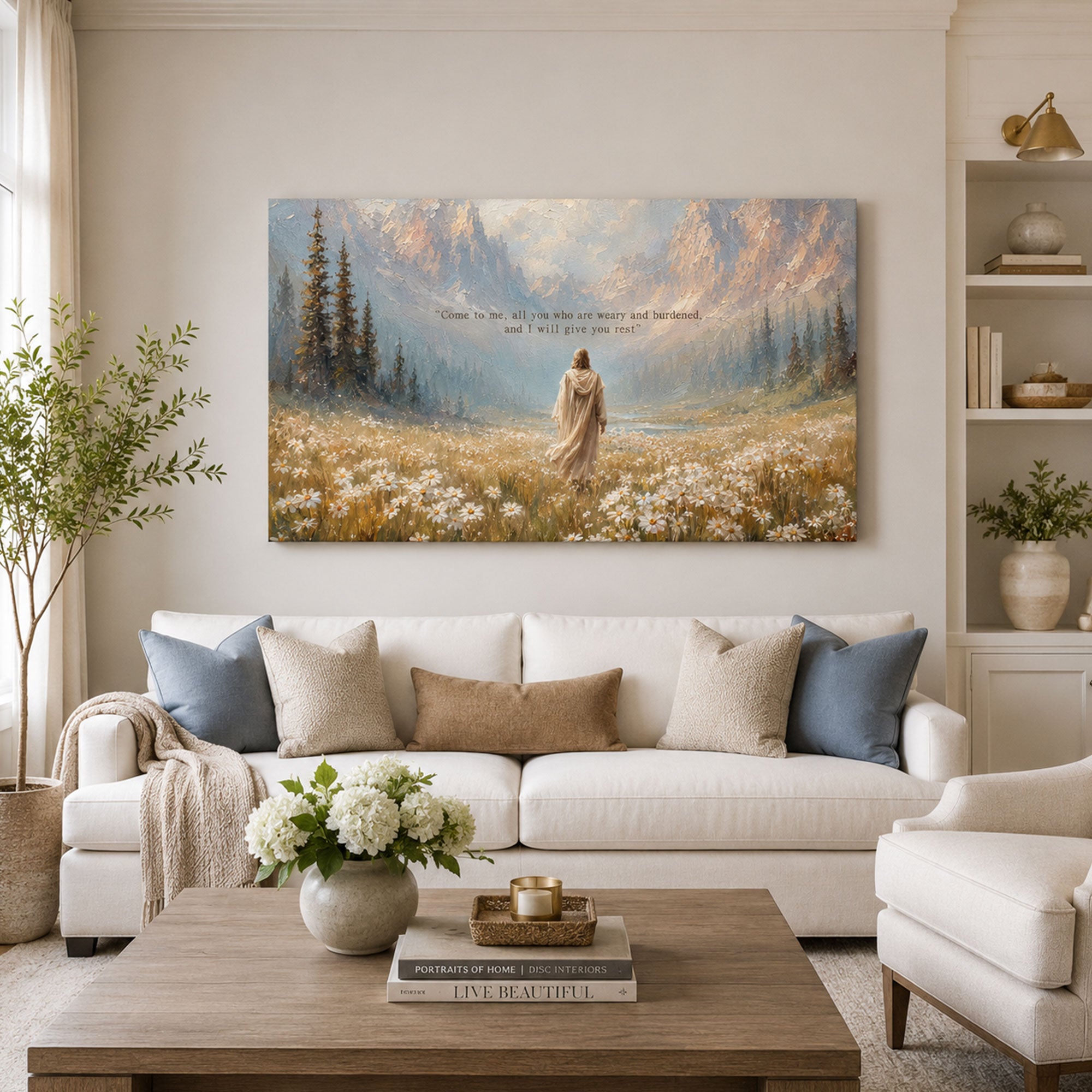 Come to Me Matthew 11:28 Canvas Print, Jesus Wildflower Valley Art