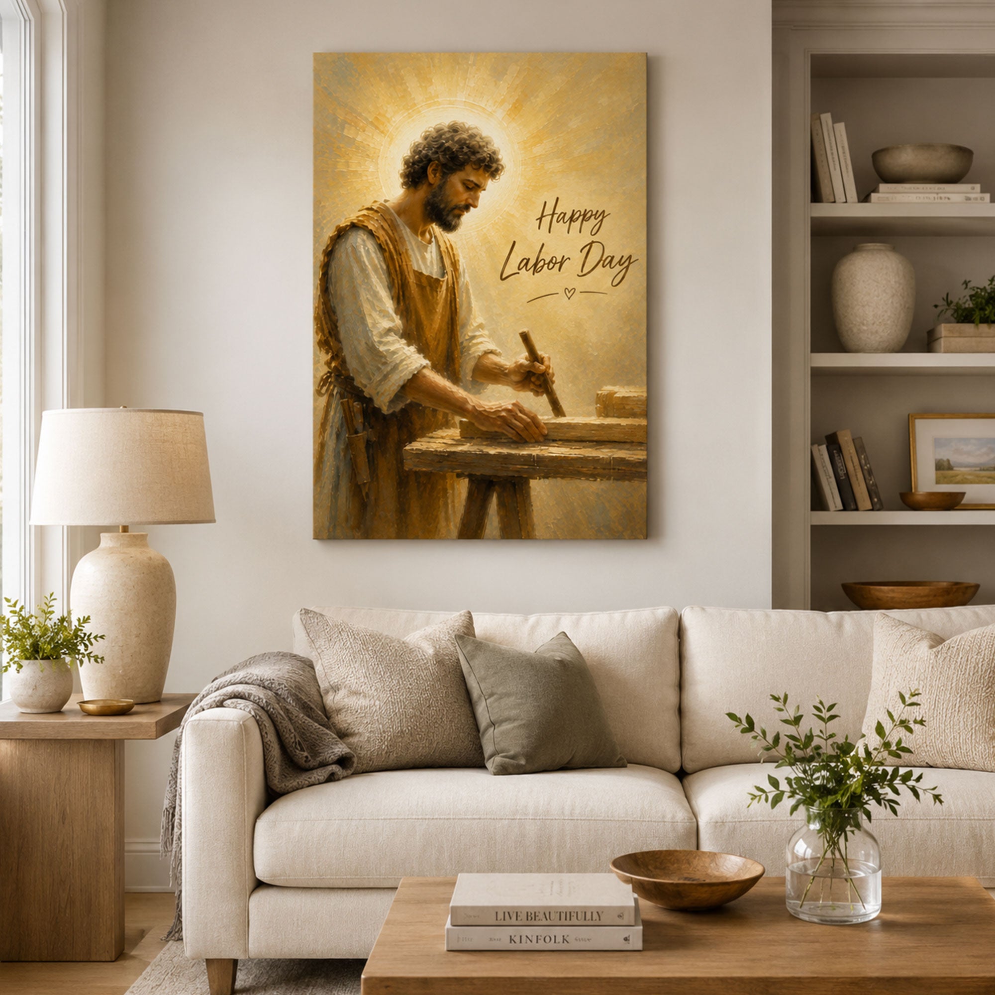 Saint Joseph the Worker Labor Day Canvas Print, Catholic Wall Decor, Christian Faith Gift