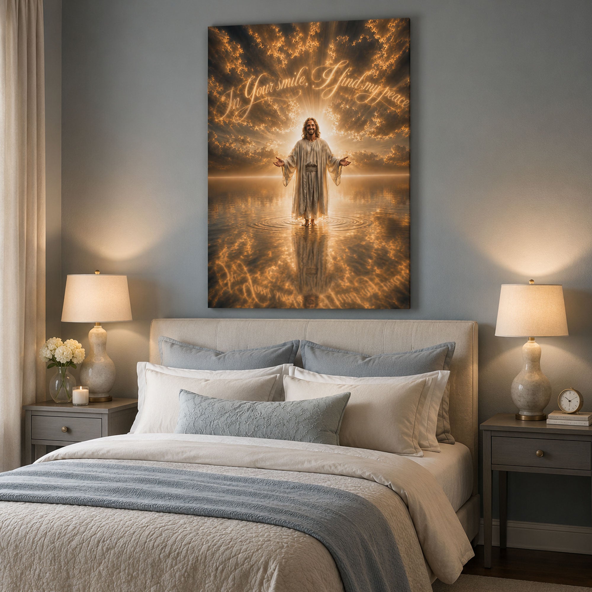 In Your Smile, I Find My Peace Canvas Print, Inspirational Jesus Christian Faith Wall Art, Spiritual Home Decor