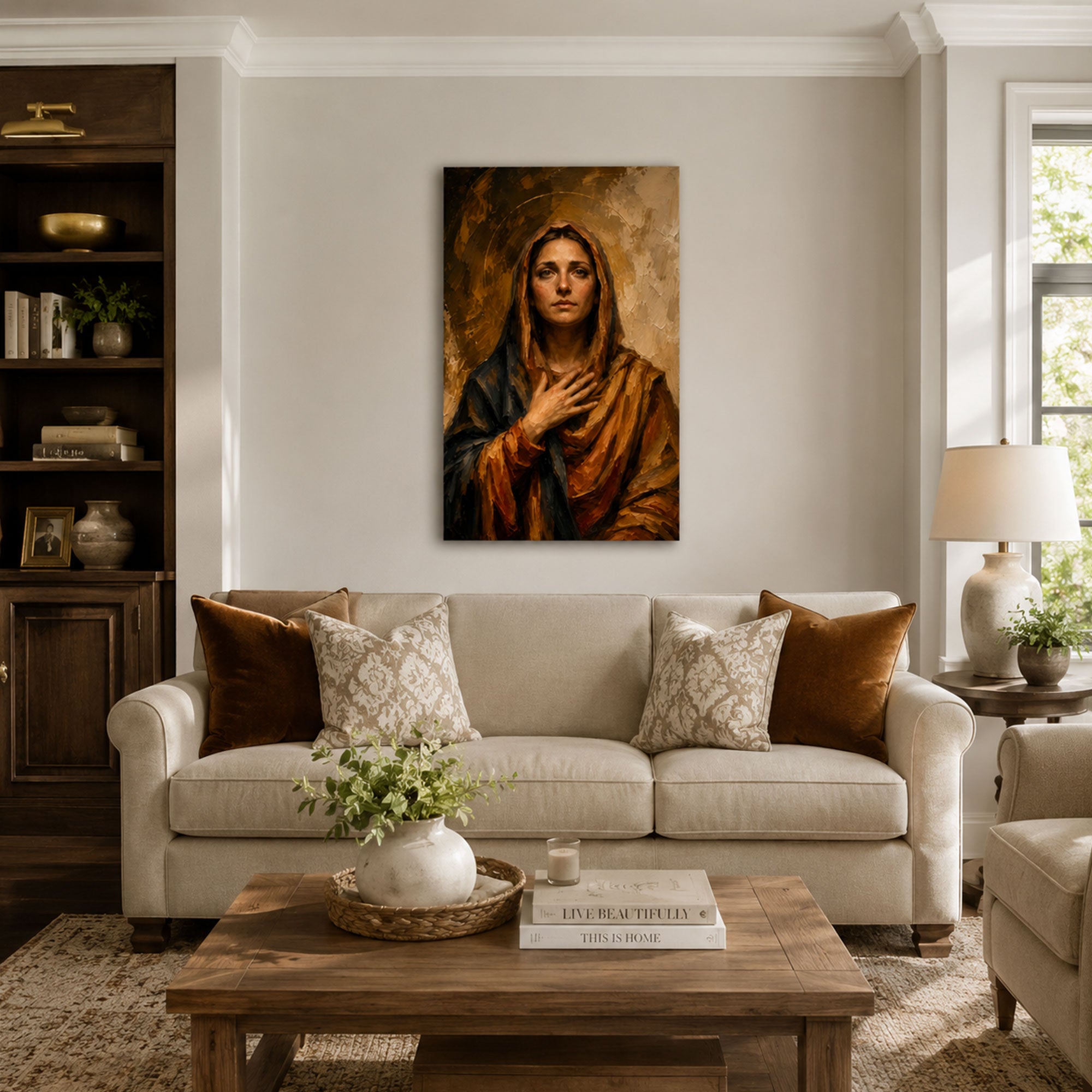 Our Lady of Sorrows Canvas Print, Sorrowful Virgin Mary Catholic Wall Art, Warm Devotional Home Decor Gift