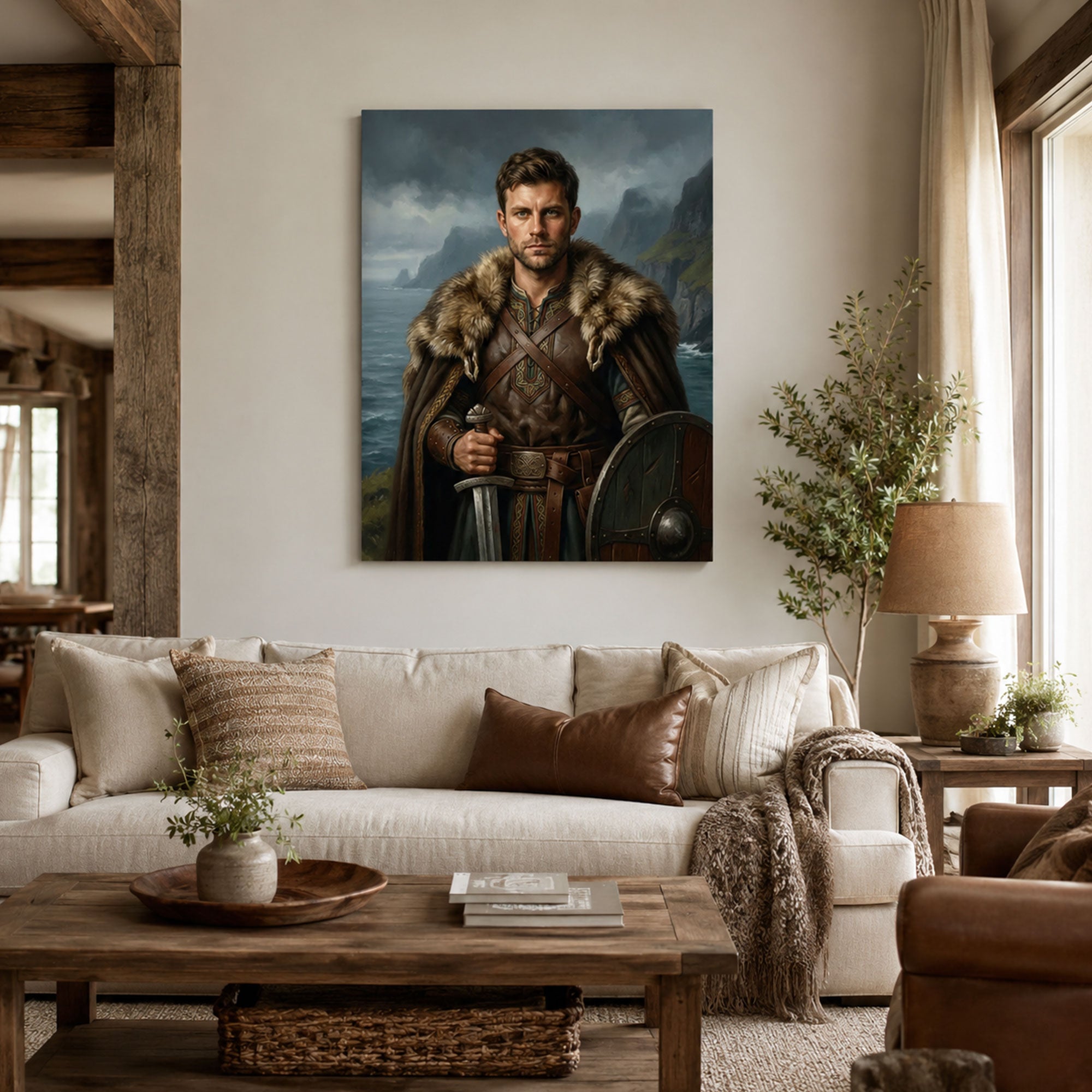 Custom Viking Portrait Canvas For Dad, Personalized Father’s Day Wall Art, Epic Gift For Him
