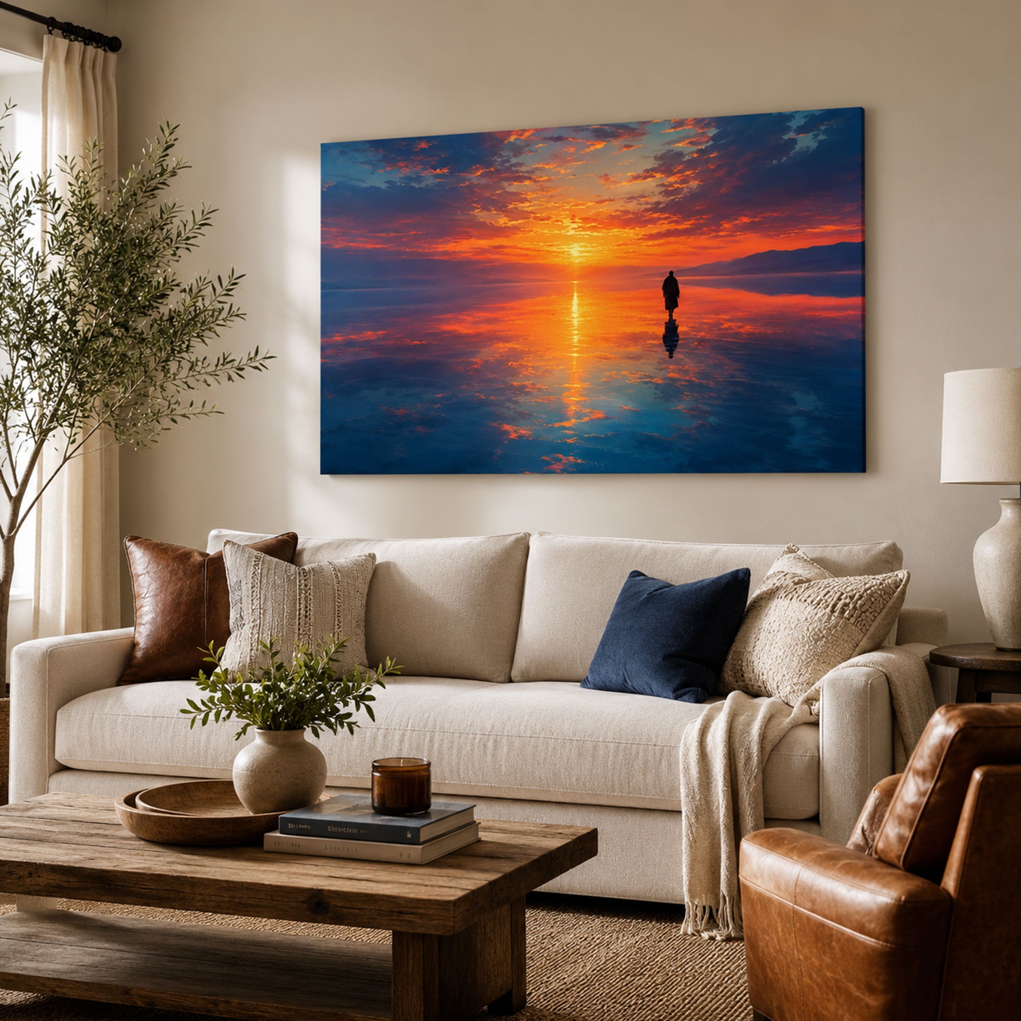 Jesus Walking on Water Sunset Canvas Print, Panoramic Christian Ocean Wall Art, Faith Home Decor Gift