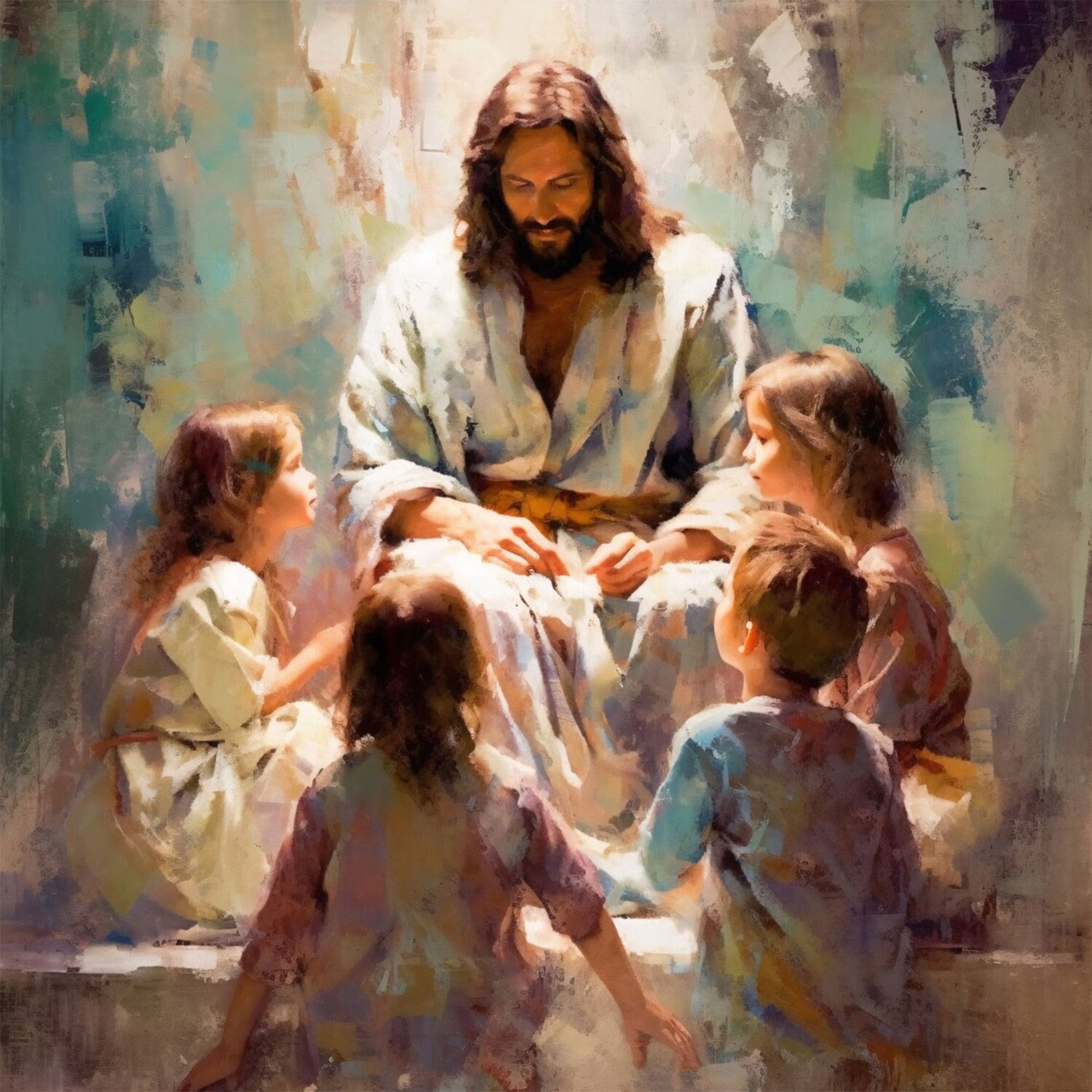 Jesus Blessing Children Canvas Wall Art, Christian Wall Decor, Religious Faith Home Decor
