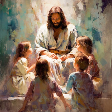 Jesus Blessing Children Canvas Wall Art, Christian Wall Decor, Religious Faith Home Decor