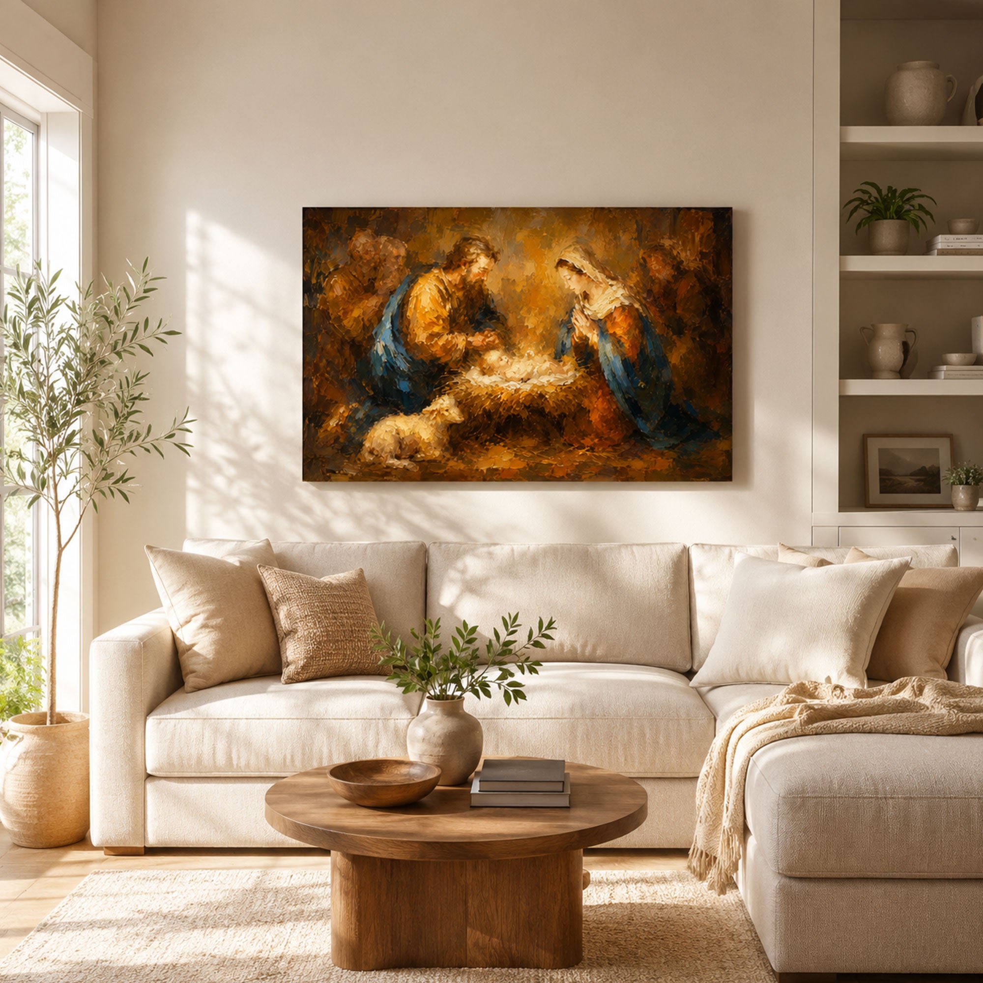 Holy Family Nativity Canvas Print, Baby Jesus Mary and Joseph Christian Wall Decor, Christmas Faith Gift