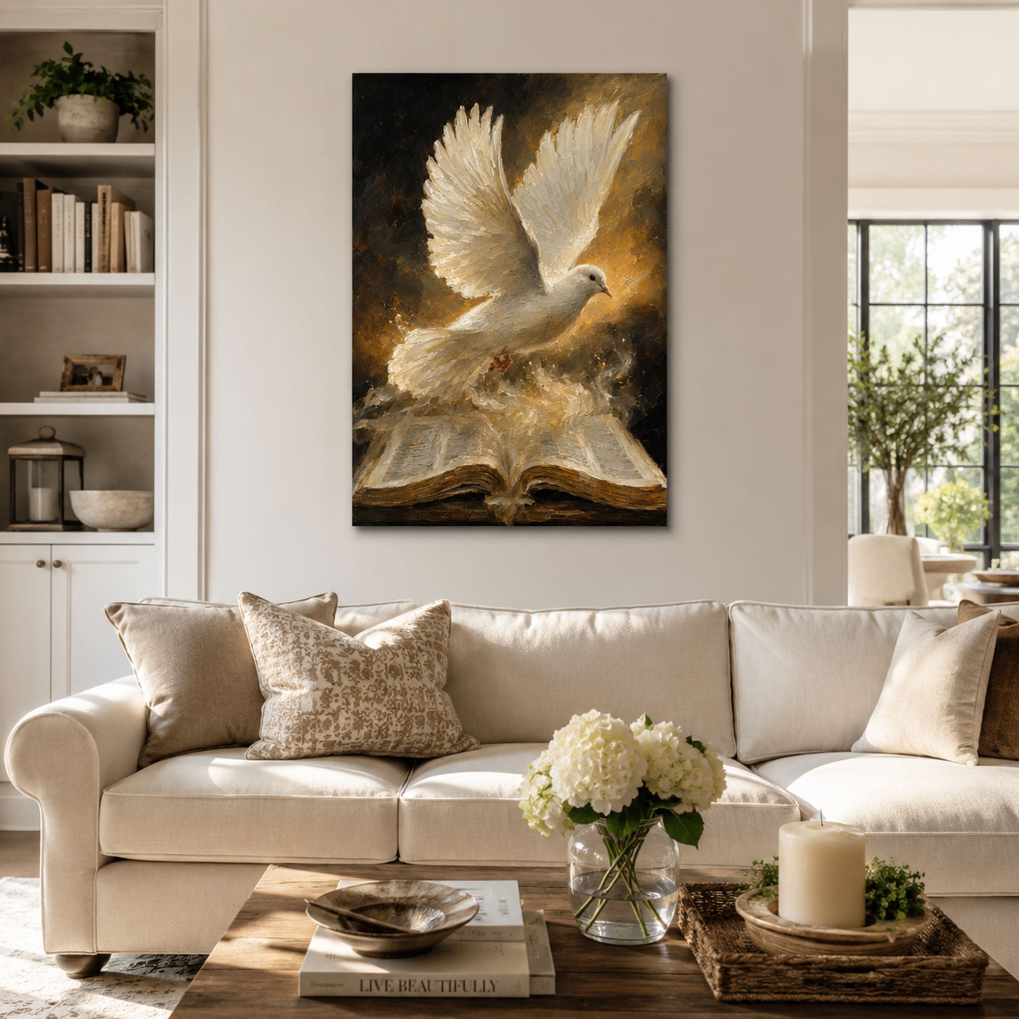 Holy Spirit Dove and Bible Canvas Print, Christian Wall Decor, Faith Gift for Home