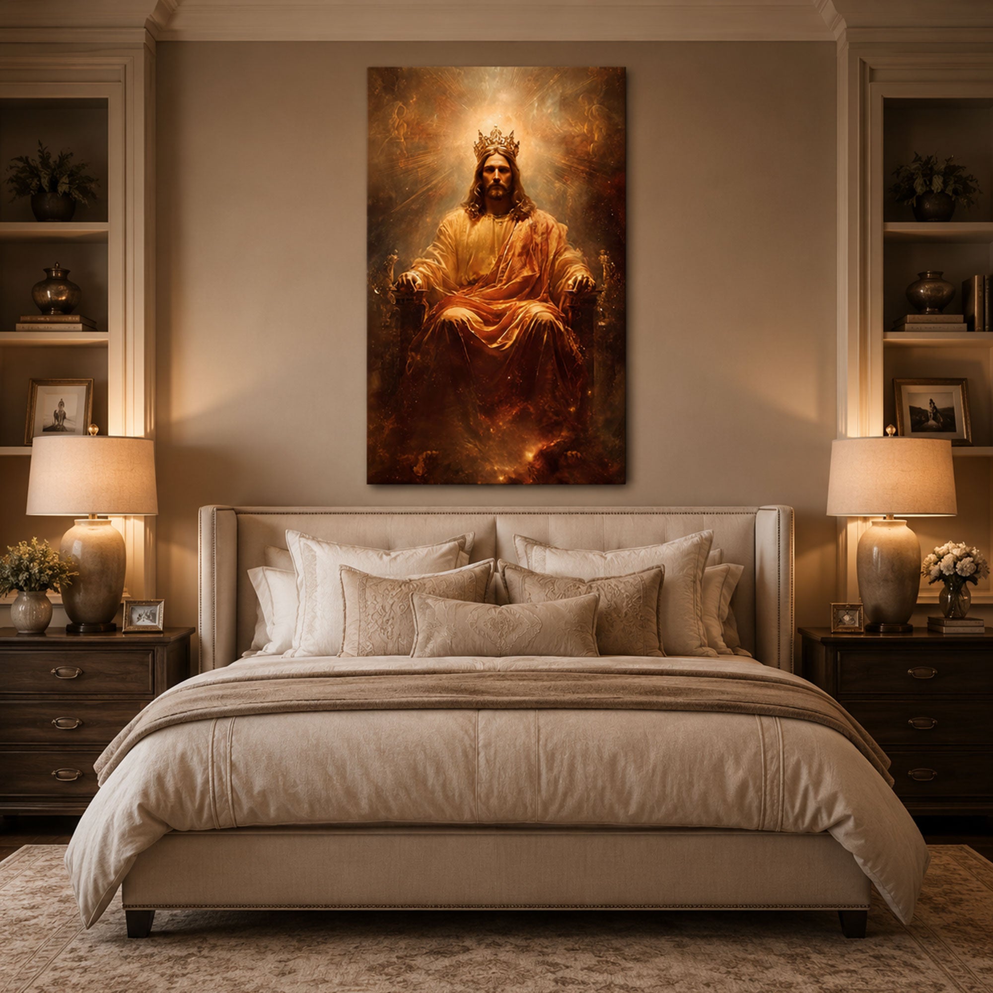 Jesus is King Wall Art, Regal Jesus Christ Wall Art Print, Golden Crown, Religious Canvas
