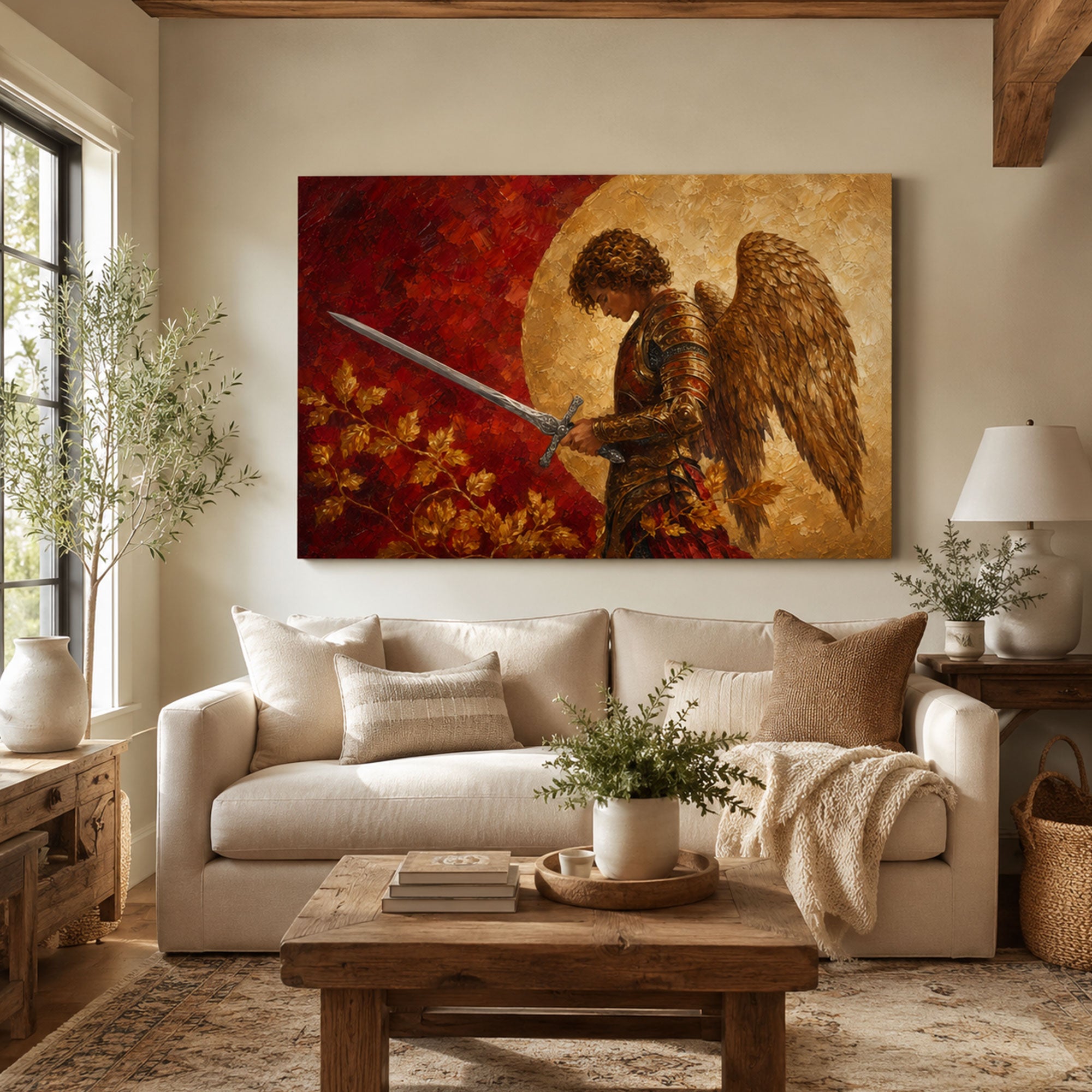 St. Michael the Archangel Panoramic Canvas Print, Catholic Warrior Angel Wall Art, Faith Home Decor Gift